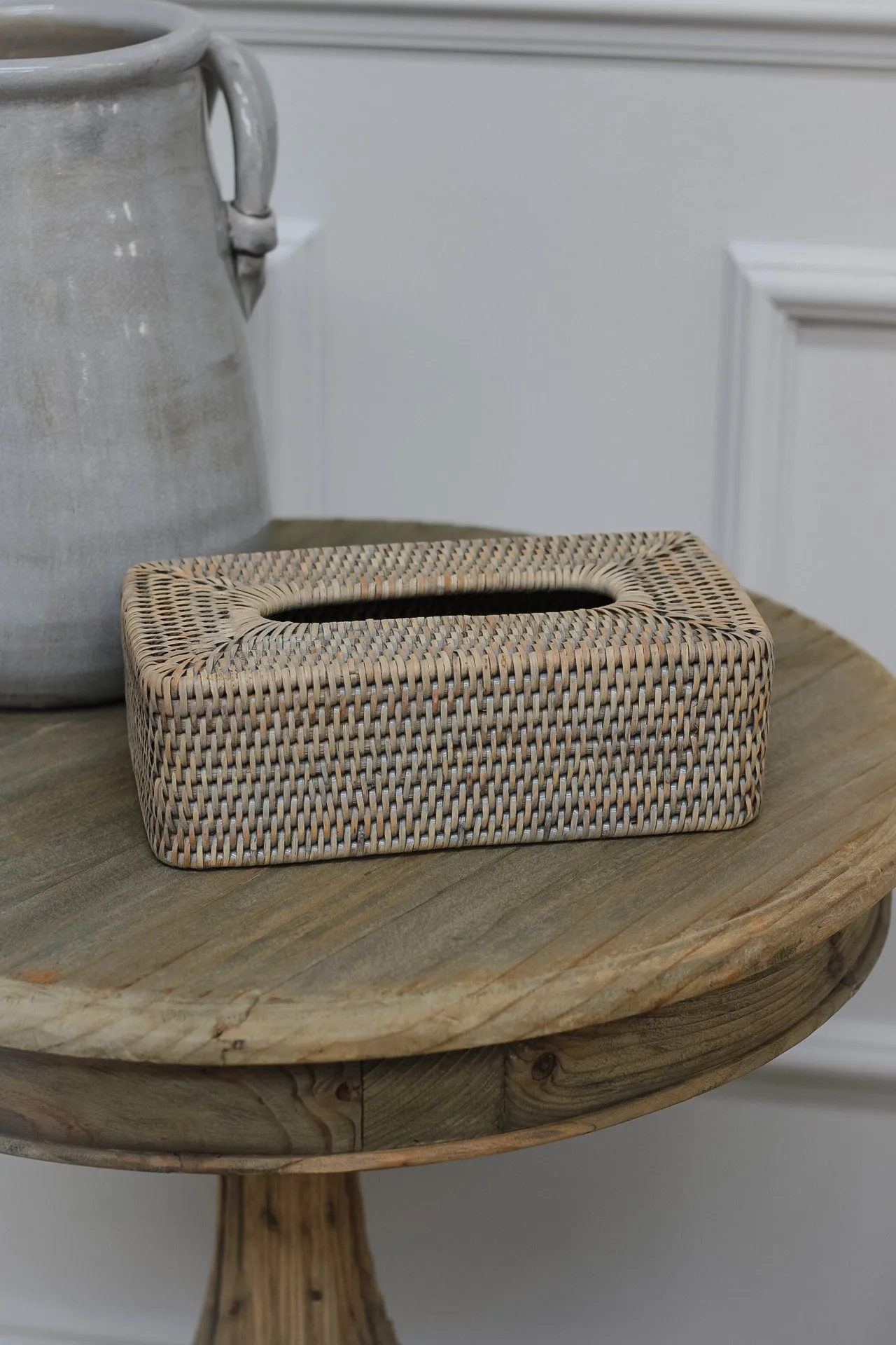 Grey Washed Rattan Tissue Box Cover