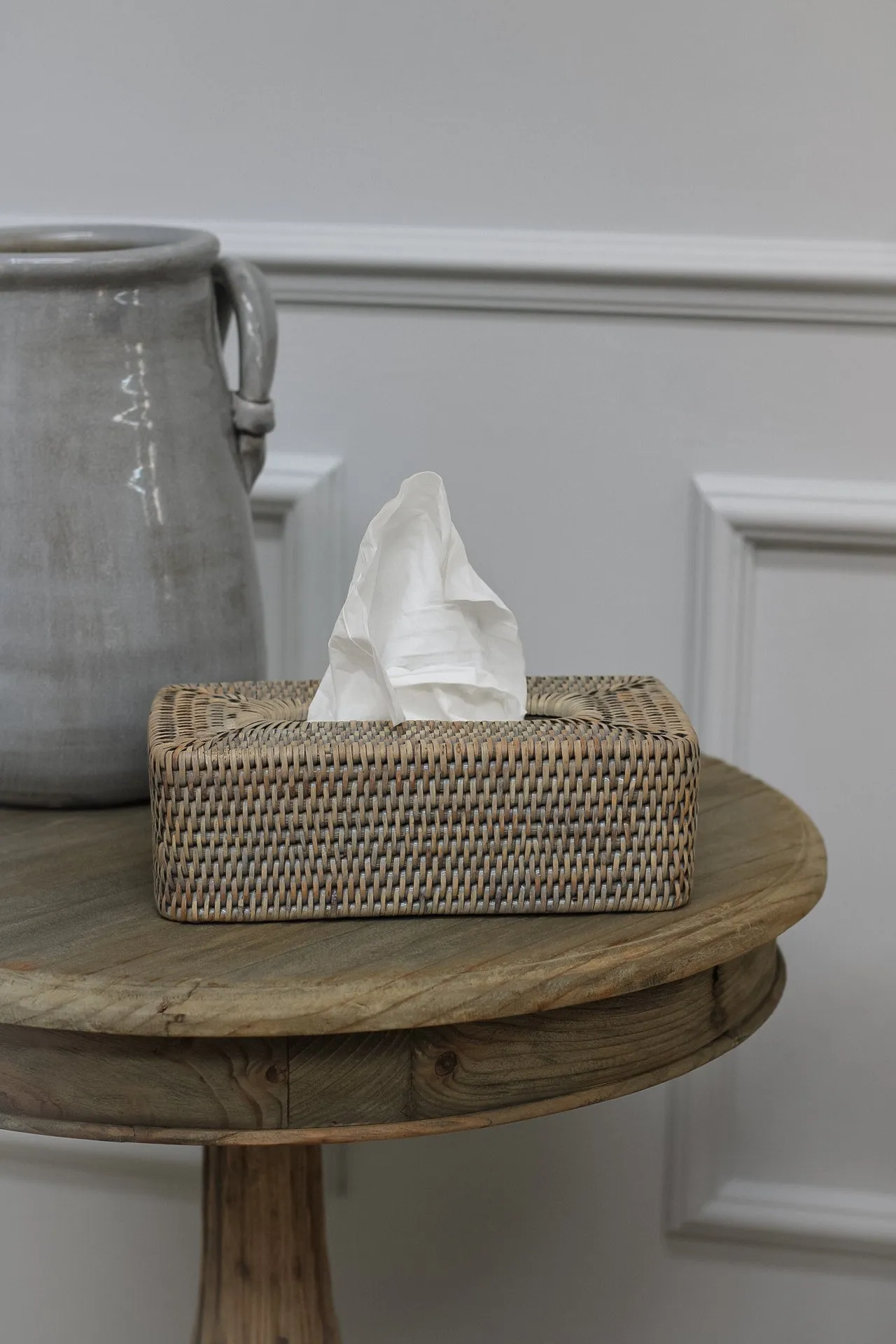 Grey Washed Rattan Tissue Box Cover