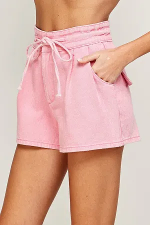 High Rise Drawstring Pink Denim Short