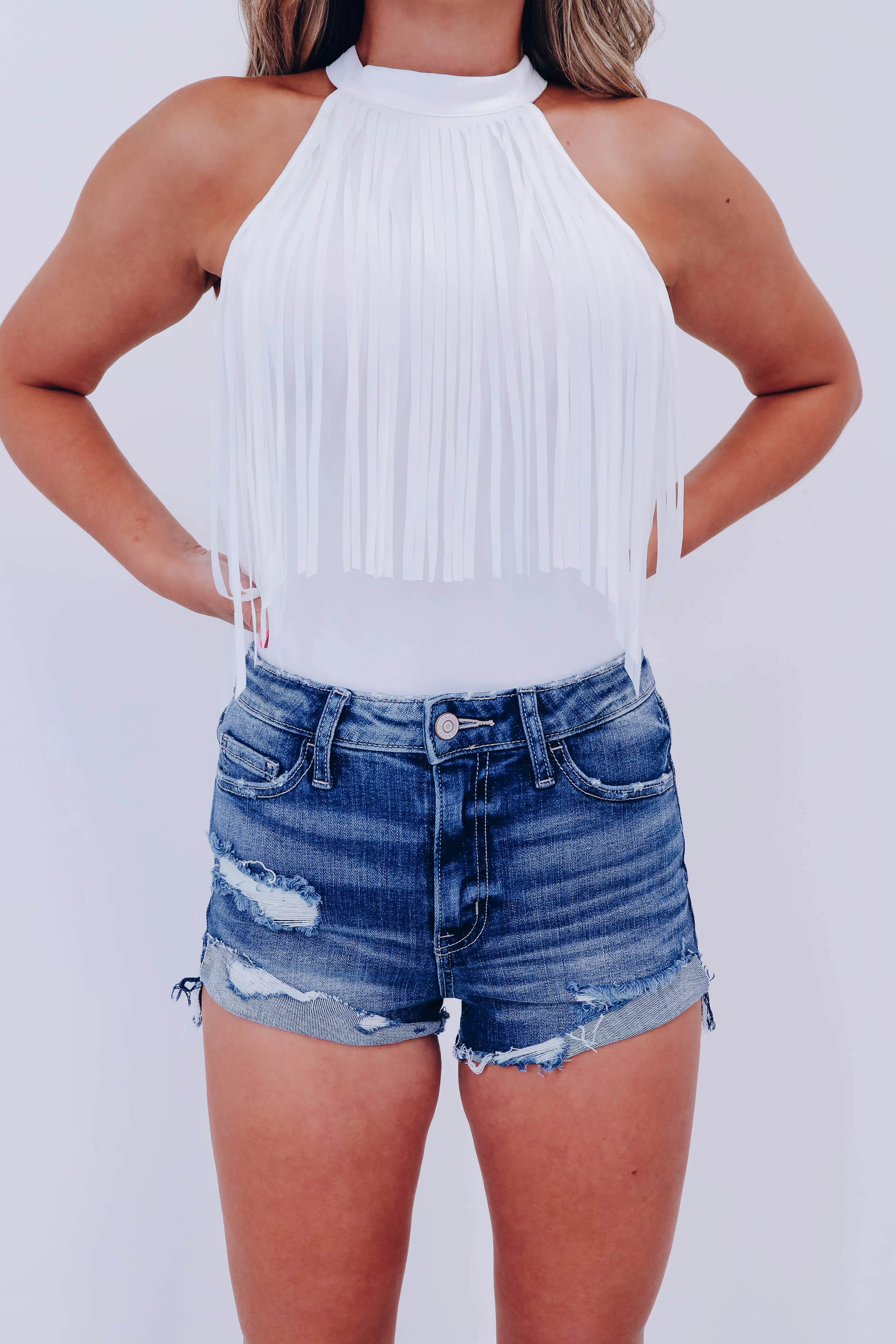 Huron Front Hem Distressed Denim Shorts