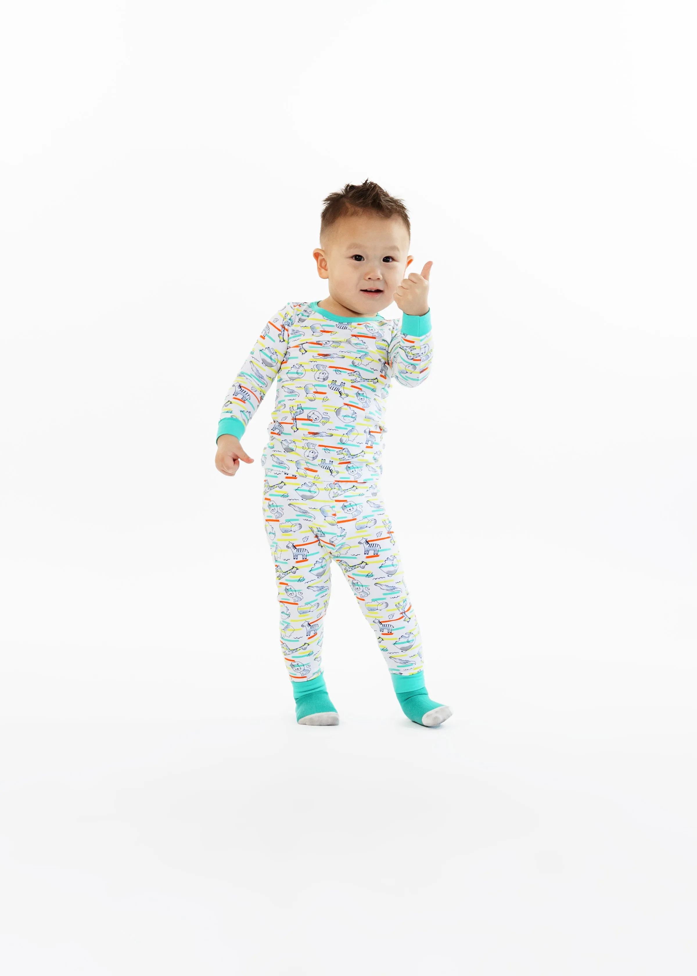 Infant/Toddler Boys Neon Zoo Snug Fit 2-Piece Pajama Sleep Set With Matching Socks