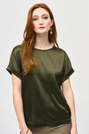 Joseph Ribkoff Satin Front Short Sleeved Top - Style 243912