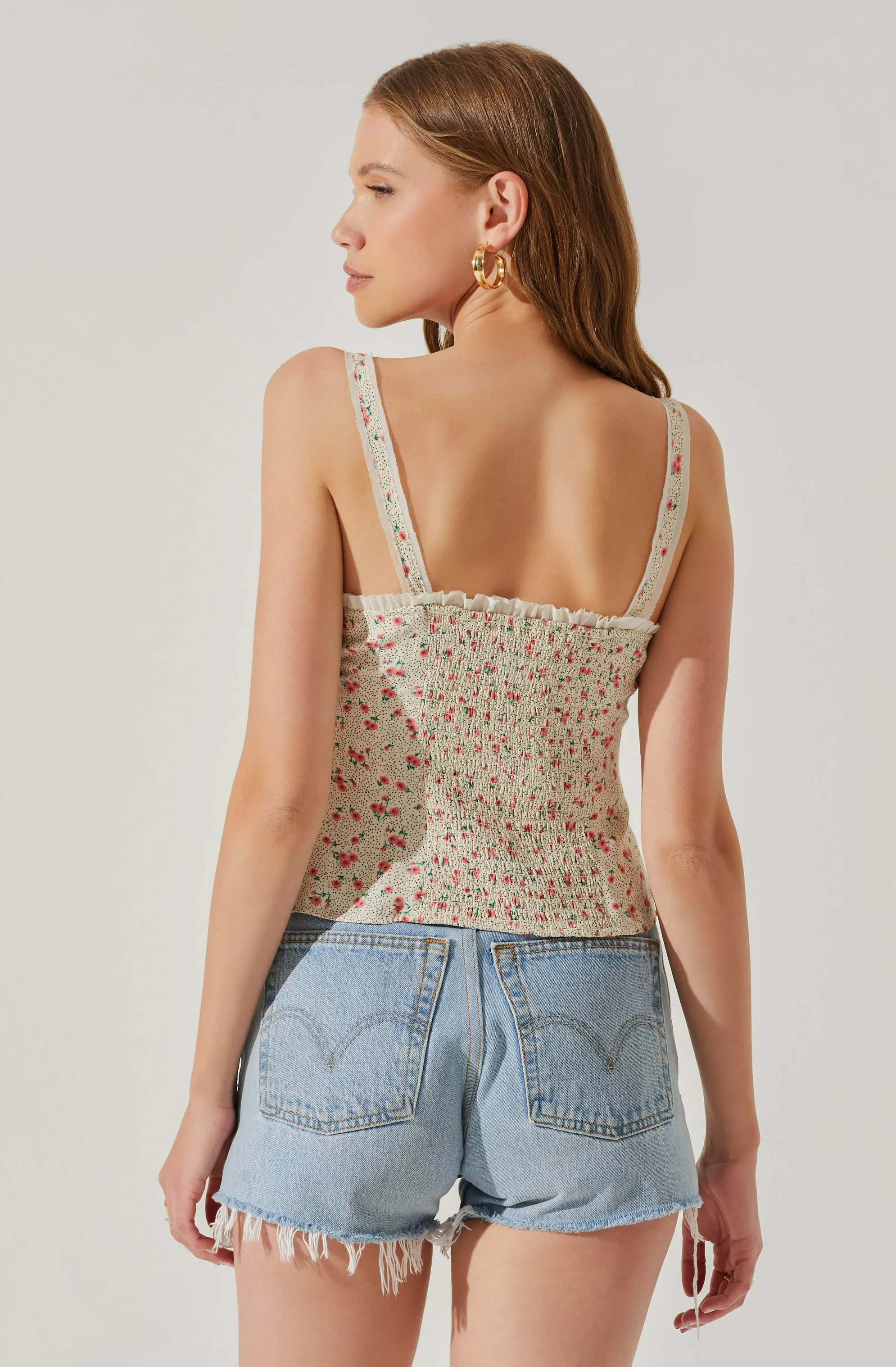 Lace Up Floral Cami Top