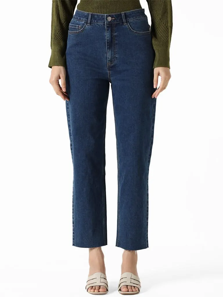 LOV Dark Blue Straight - Fit Mid - Rise Jeans