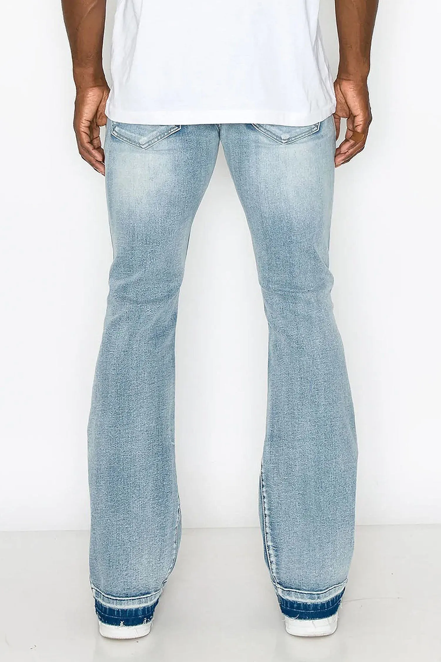 Men's Essential Distressed Light Washed Flared Denim Jeans