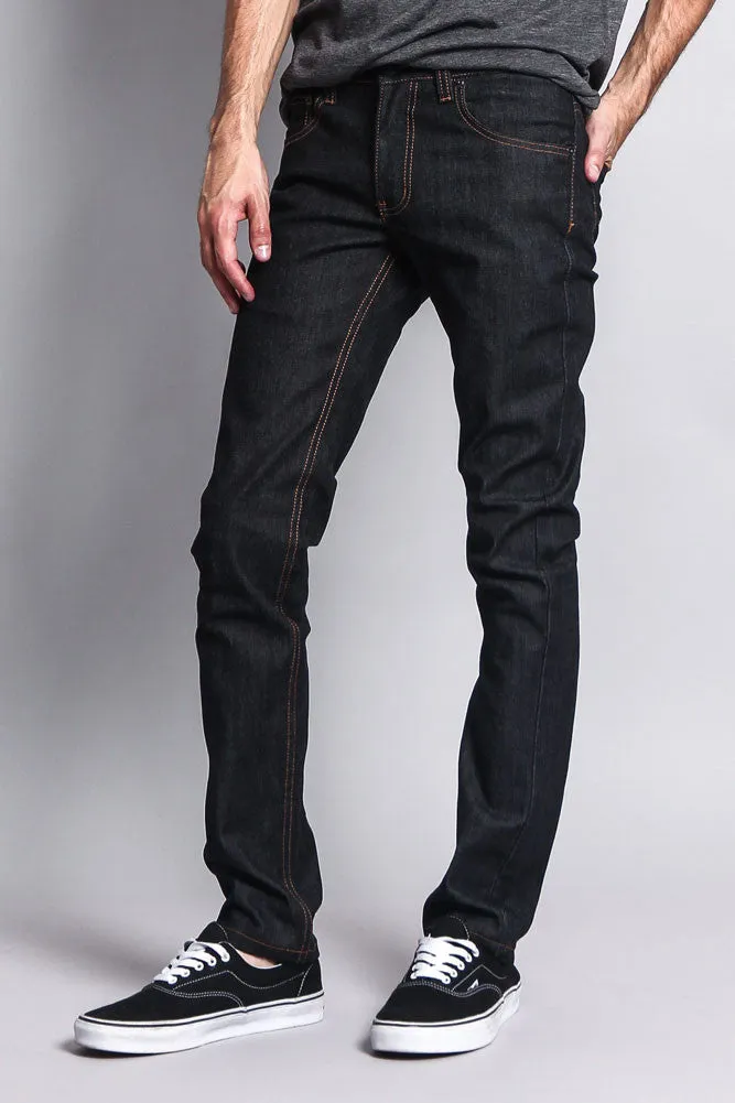 Men's Skinny Fit Raw Denim Jeans (Black/Timber)