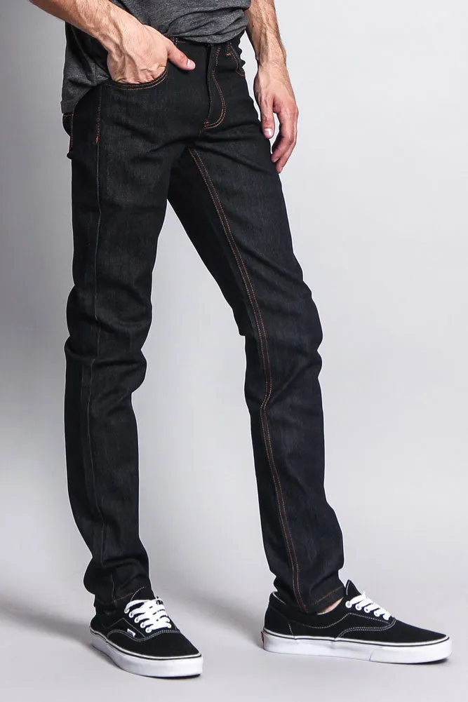 Men's Skinny Fit Raw Denim Jeans (Black/Timber)