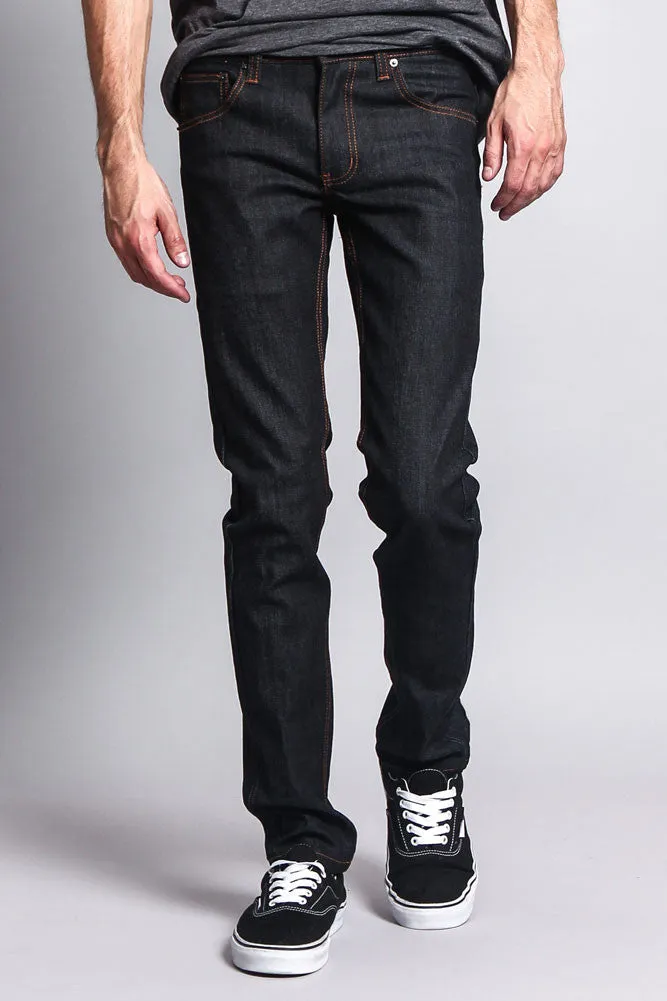 Men's Skinny Fit Raw Denim Jeans (Black/Timber)