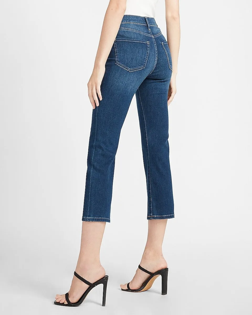 Mid Rise Dark Wash Cropped Flare Jeans in Dark Wash