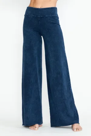 Mineral Washed Wide Leg Pants - Electric Blue