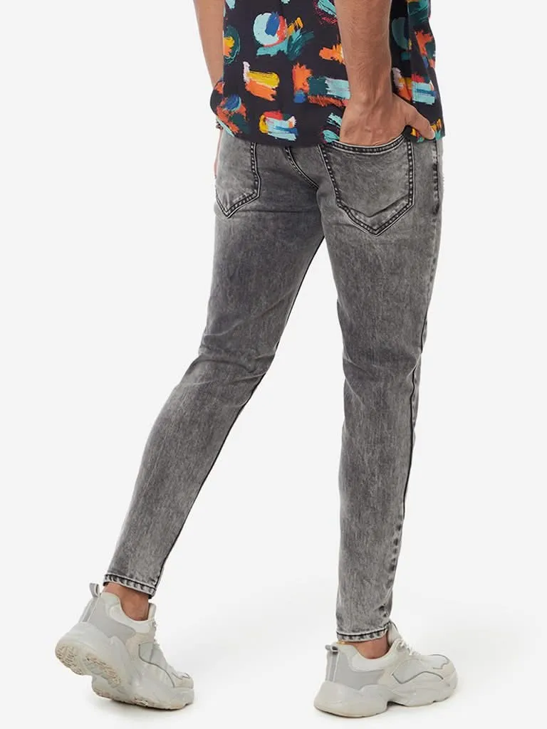 Nuon Grey Distressed Carrot-Fit Rodeo Jeans