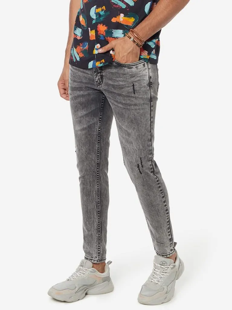 Nuon Grey Distressed Carrot-Fit Rodeo Jeans