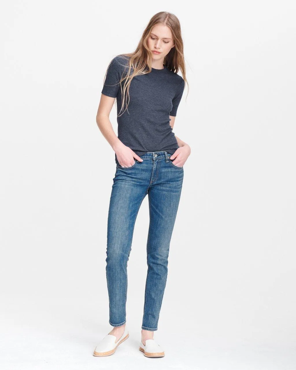 Rag & Bone - The Rib Slim Tee in Heather Navy