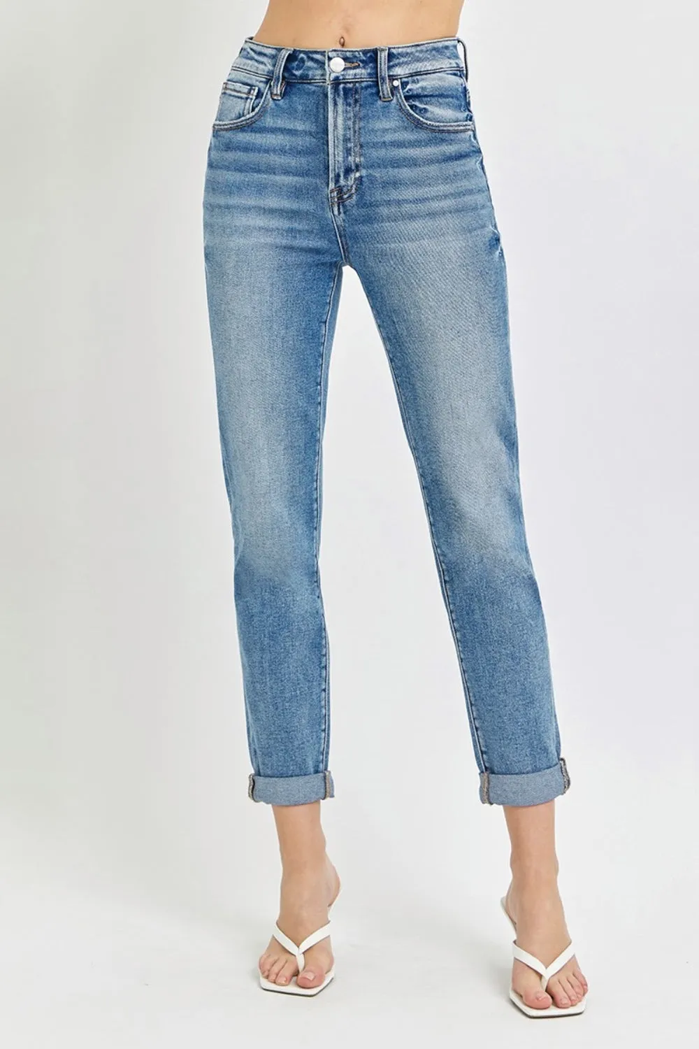 Risen Full Size High Rise Cropped Roll Up Jeans