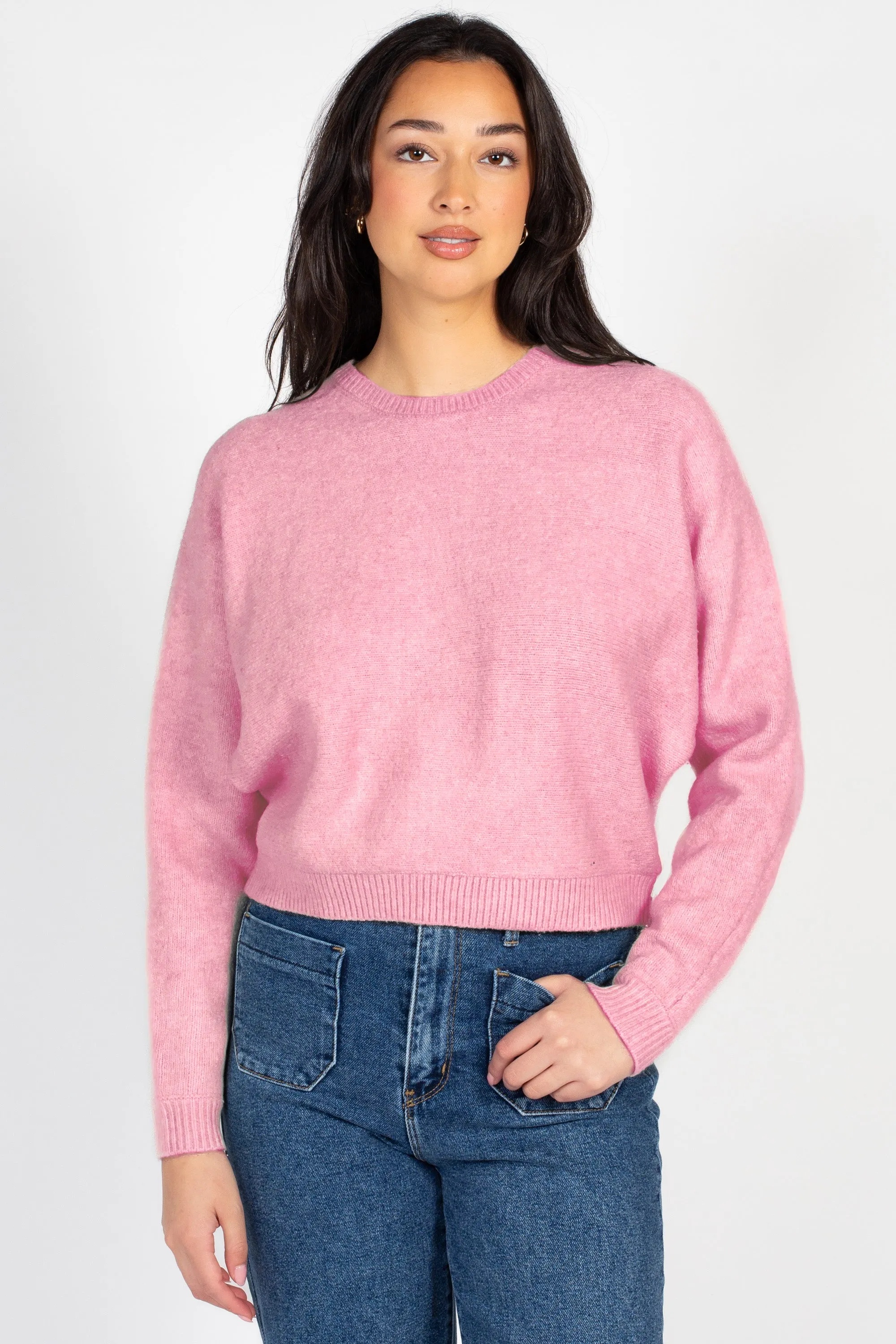 Rosy Cropped Knit Sweater