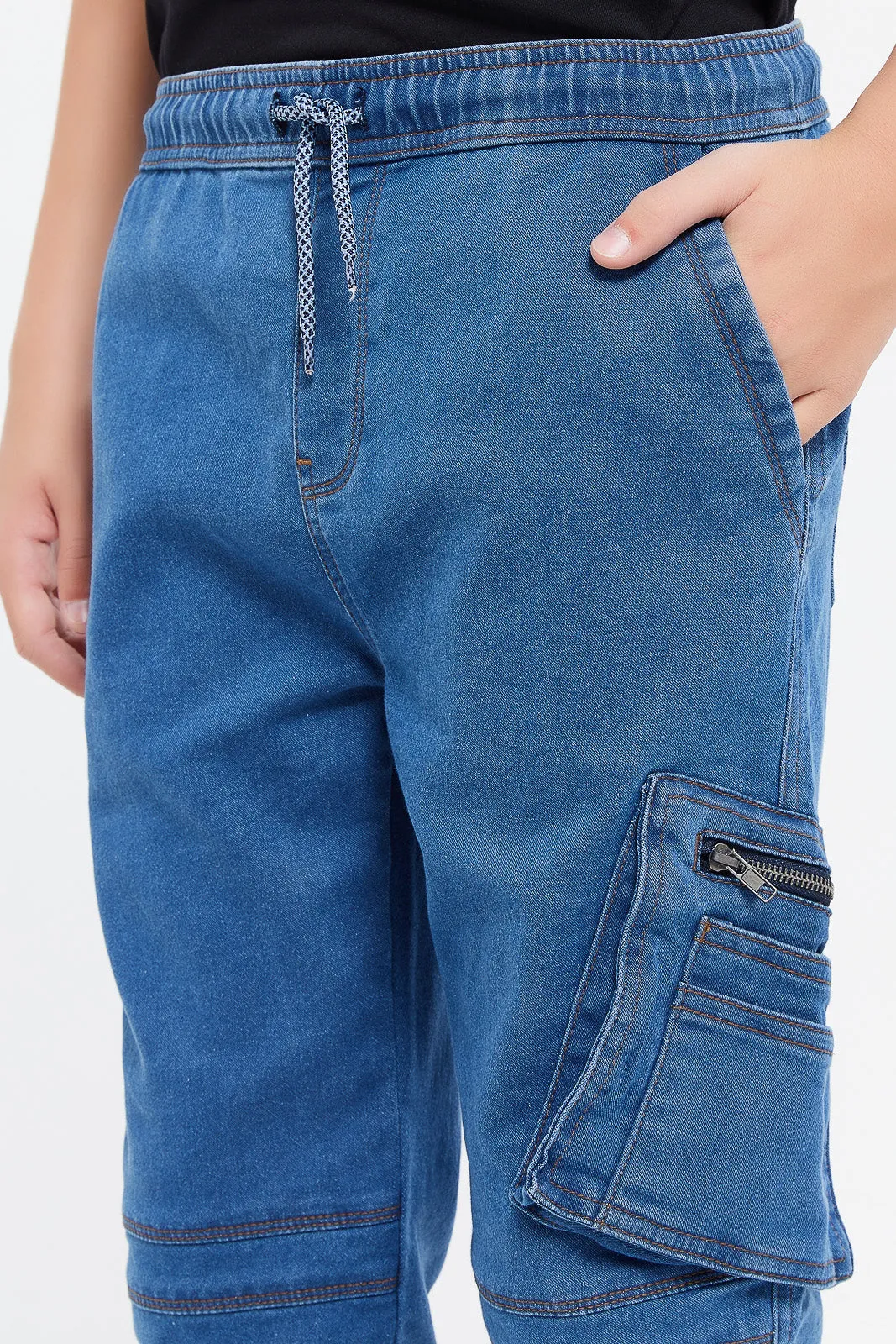 Senior Boys Blue Cargo One Zip Jeans