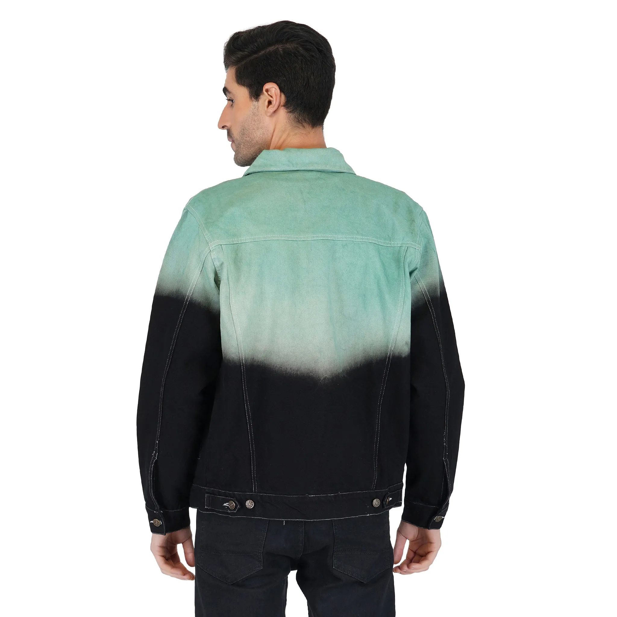 SLAY. Men's Green & Black Ombre Effect Button-Down Ripped Denim Jacket