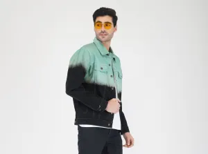 SLAY. Men's Green & Black Ombre Effect Button-Down Ripped Denim Jacket