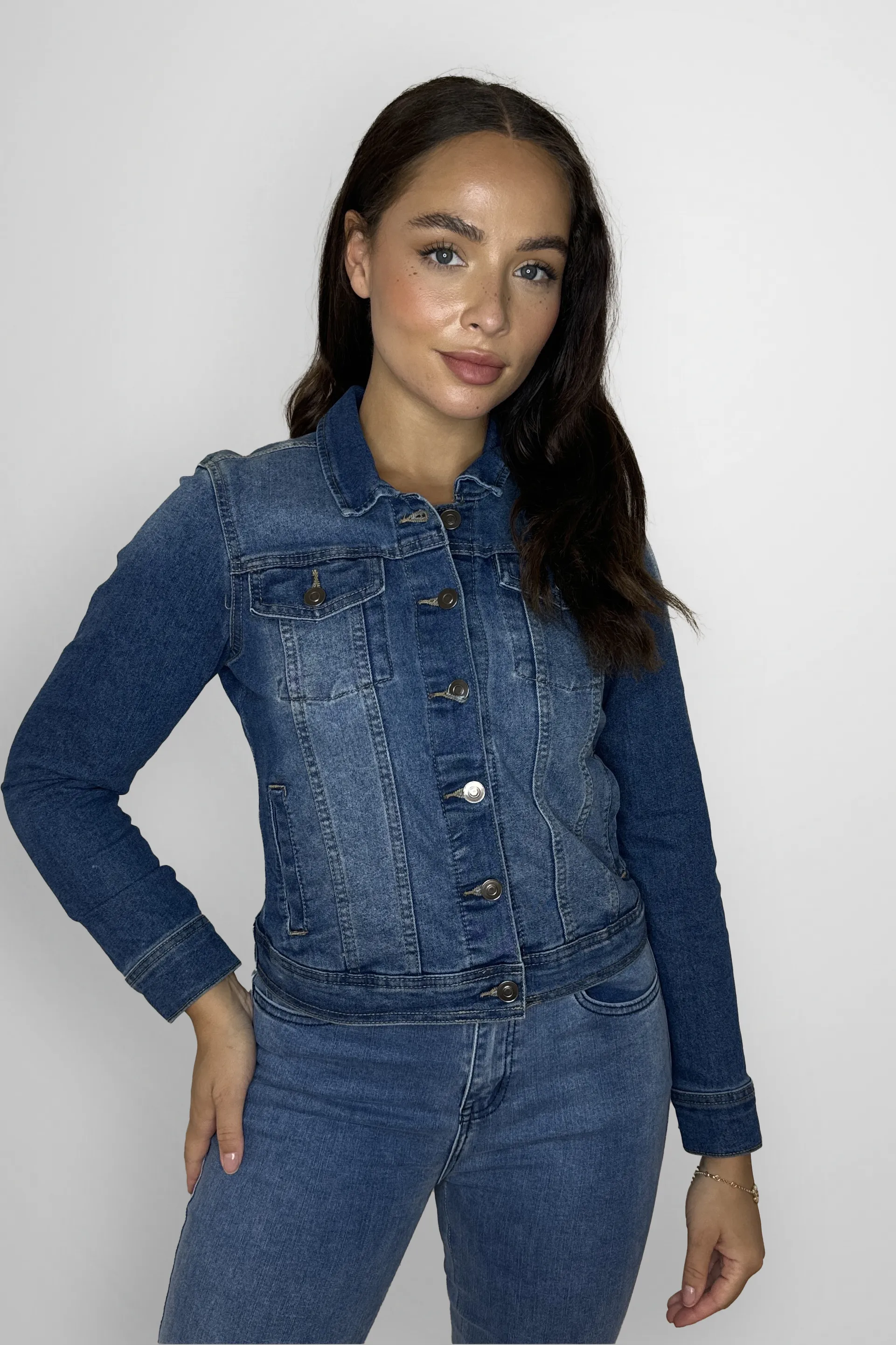 Slim Fit Waist Length Faded Denim Blue Classic Denim Jacket