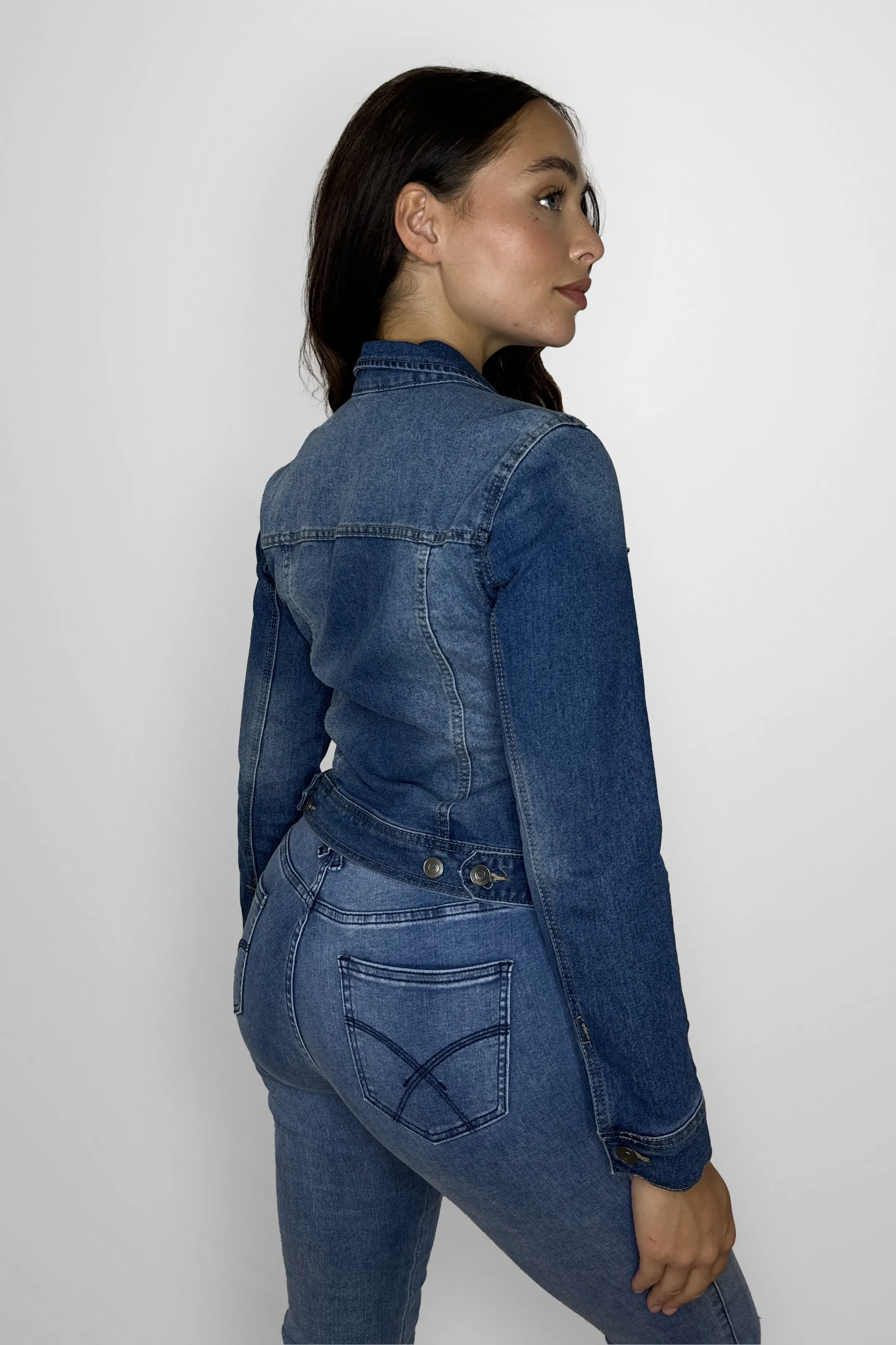 Slim Fit Waist Length Faded Denim Blue Classic Denim Jacket