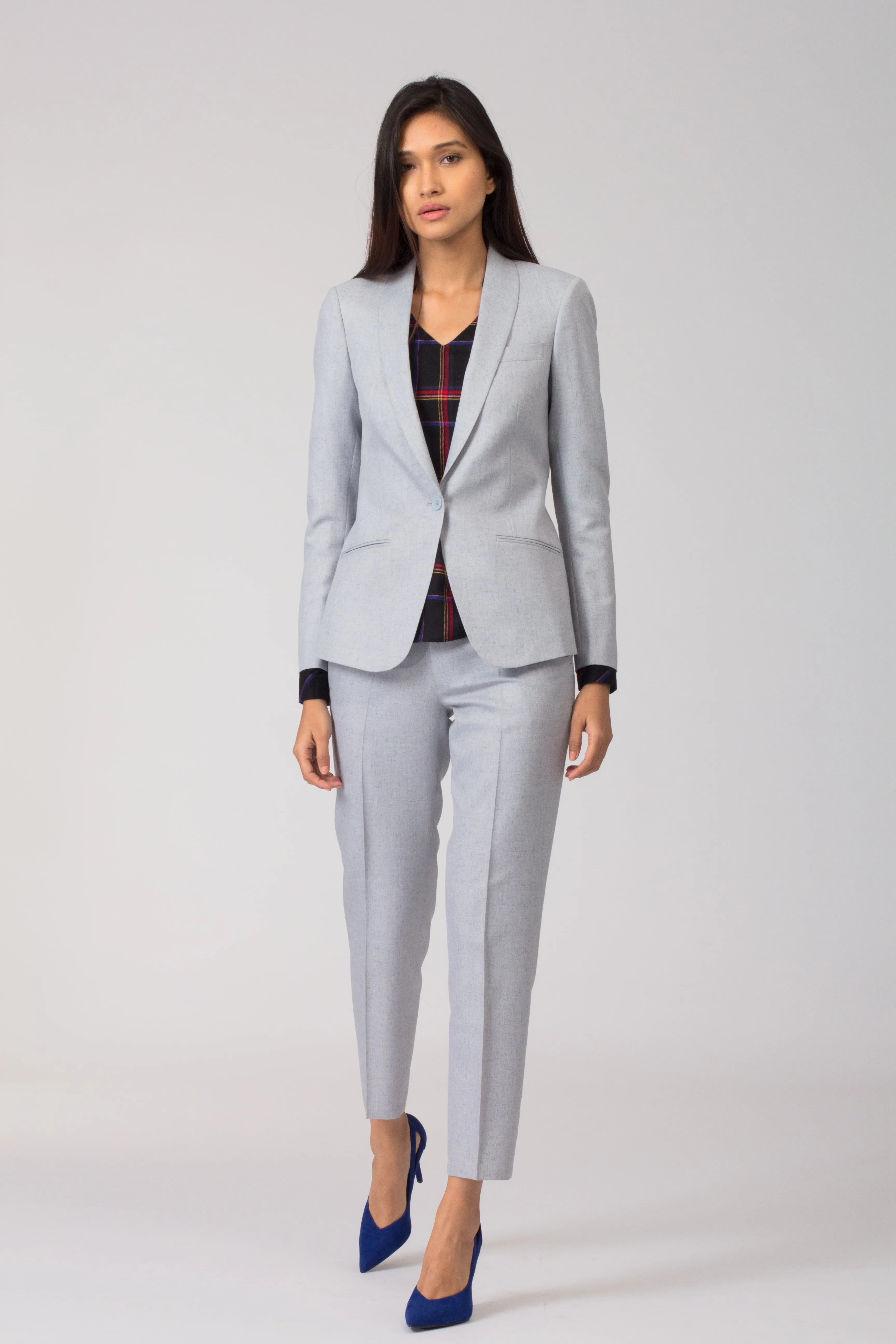 Stone Blue Trousers with Shawl Lapel Blazer