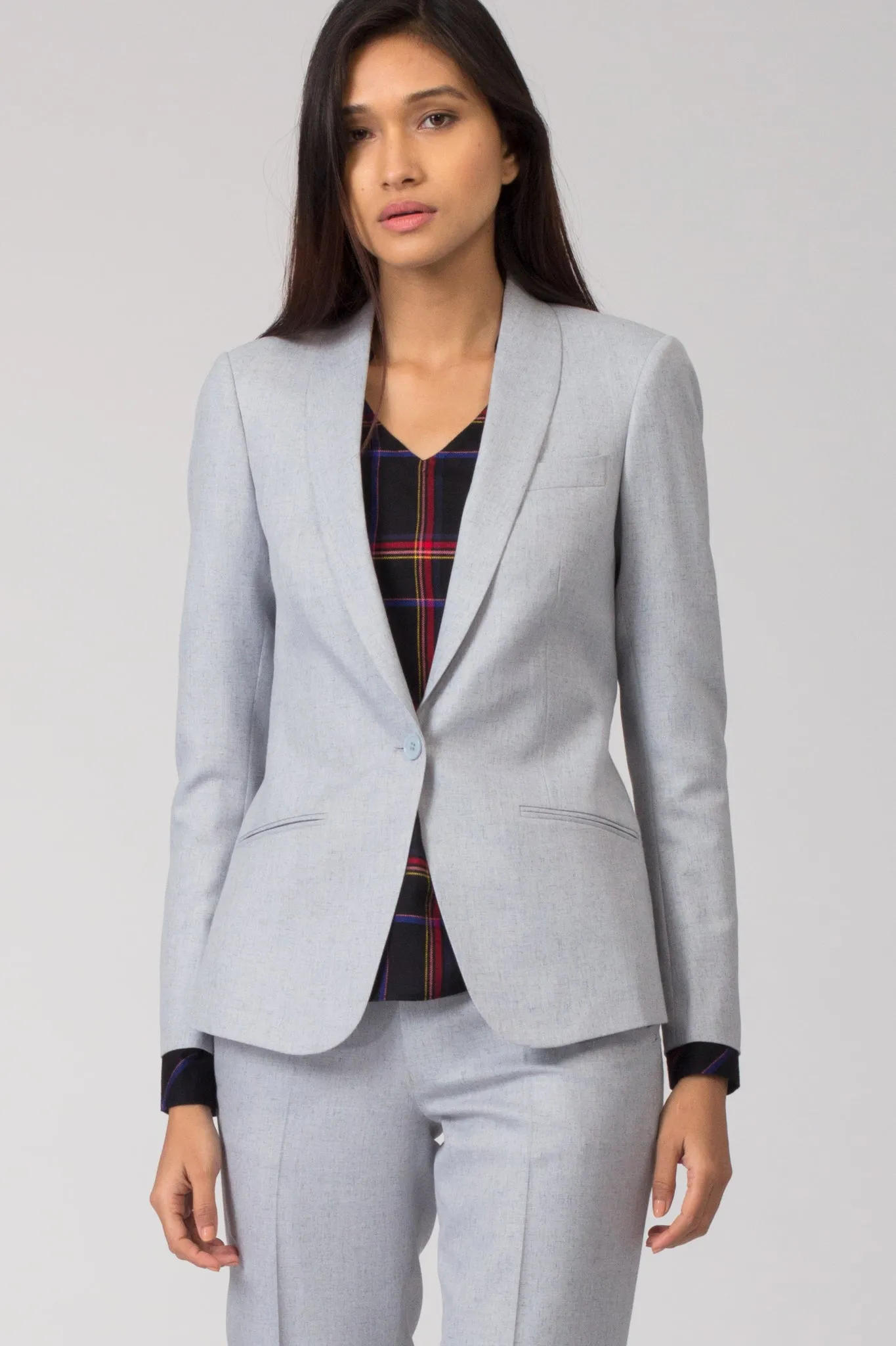 Stone Blue Trousers with Shawl Lapel Blazer