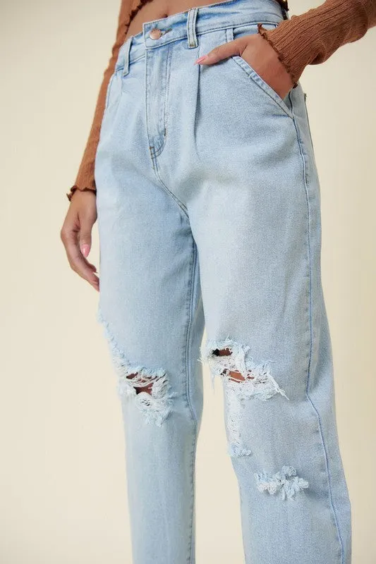 TEEK - Light Wash Distressed Slouchy Jeans