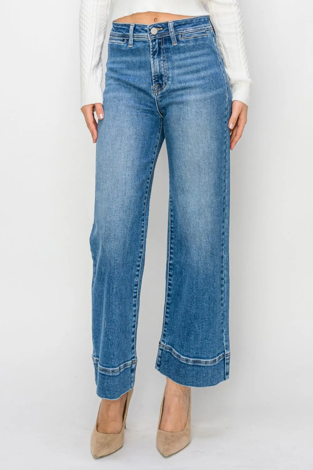 TEEK - Medium Wash Full Size High Rise Wide Leg Jeans