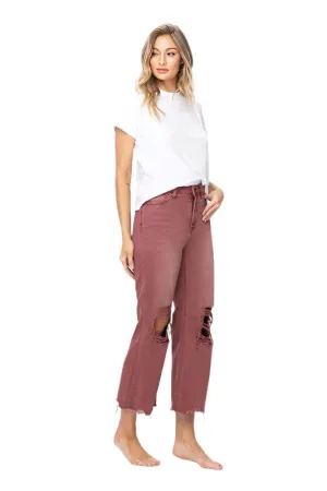 TEEK - Russet Brown Vintage High Rise Crop Flare Jeans