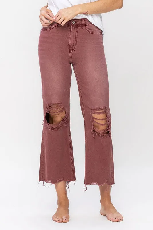 TEEK - Russet Brown Vintage High Rise Crop Flare Jeans