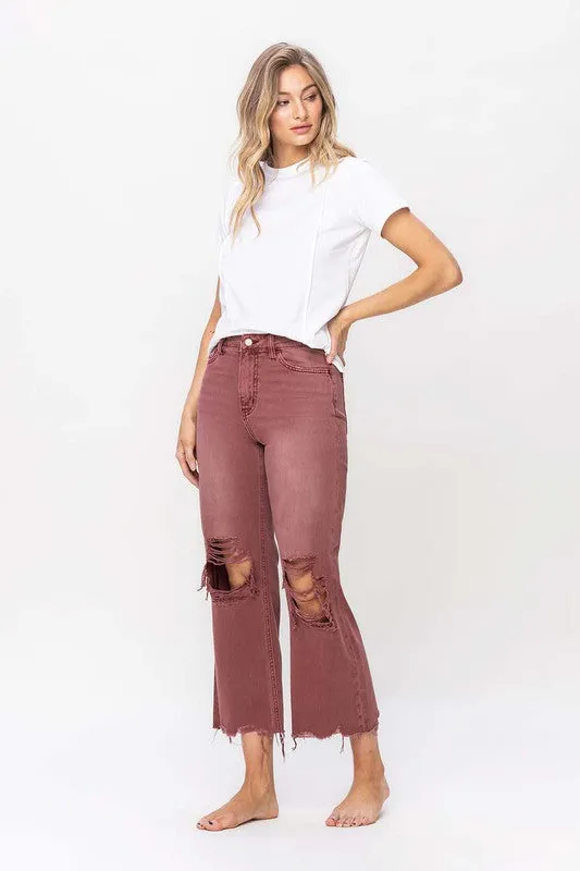 TEEK - Russet Brown Vintage High Rise Crop Flare Jeans