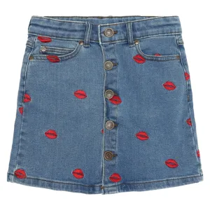 The New Medium blue Lips Denim Skirt