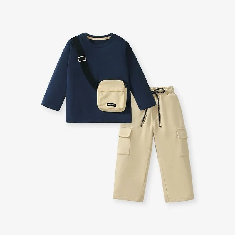 Toddler/Kid Boy's Pocket Design Sweatshirt with Pants Set