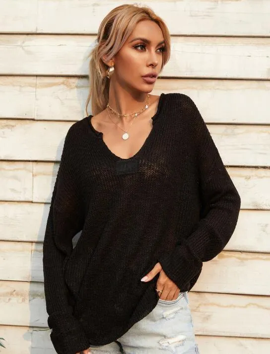 Toleet-Winter outfits Women's Loose V-Neck Pullover Long Sleeve Sweater