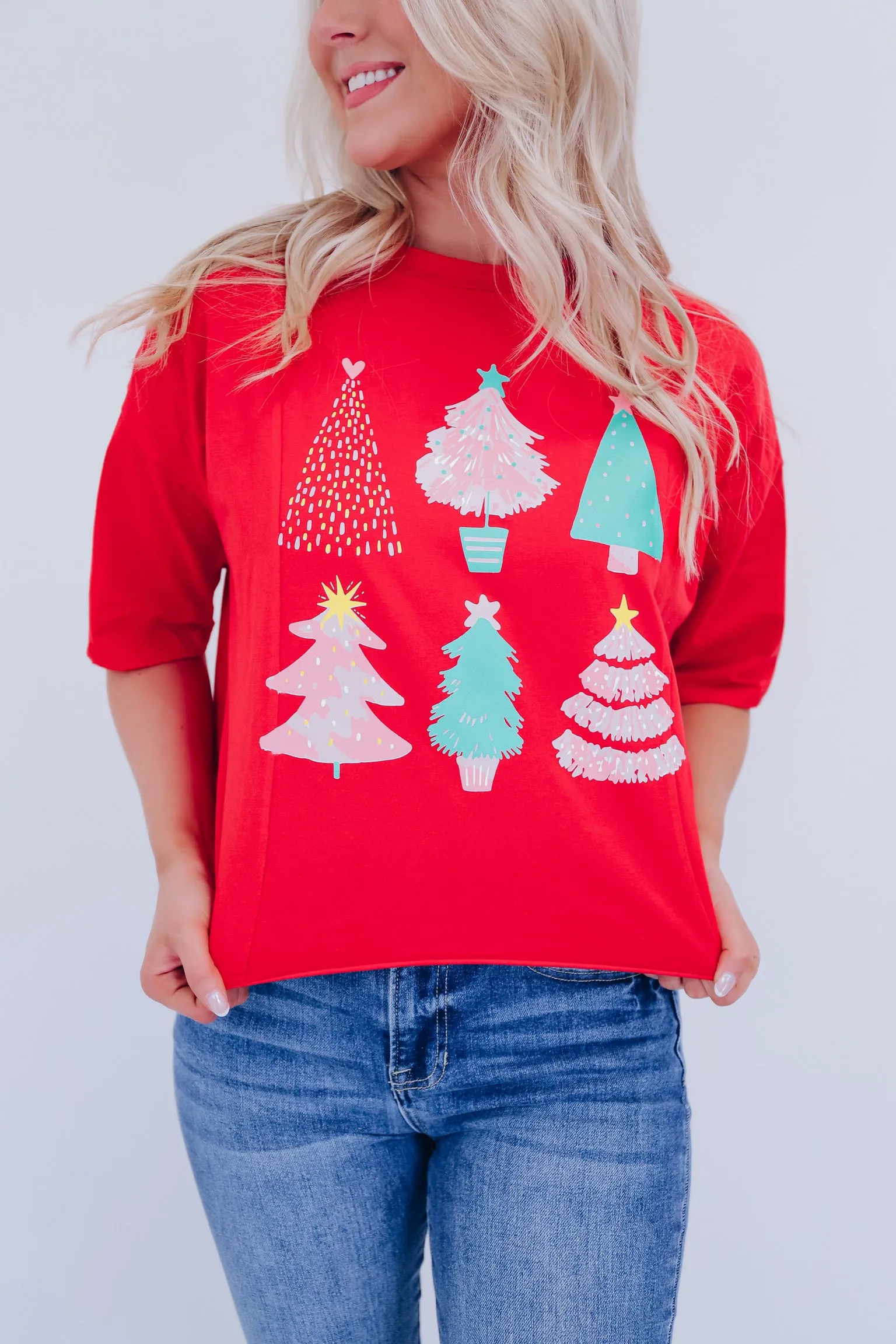 Trey Tree Holiday Graphic Top - Red