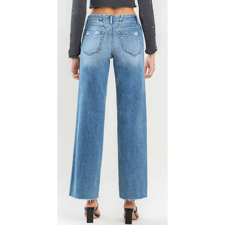 VERVET Rise Raw Hem Wide Leg Jeans