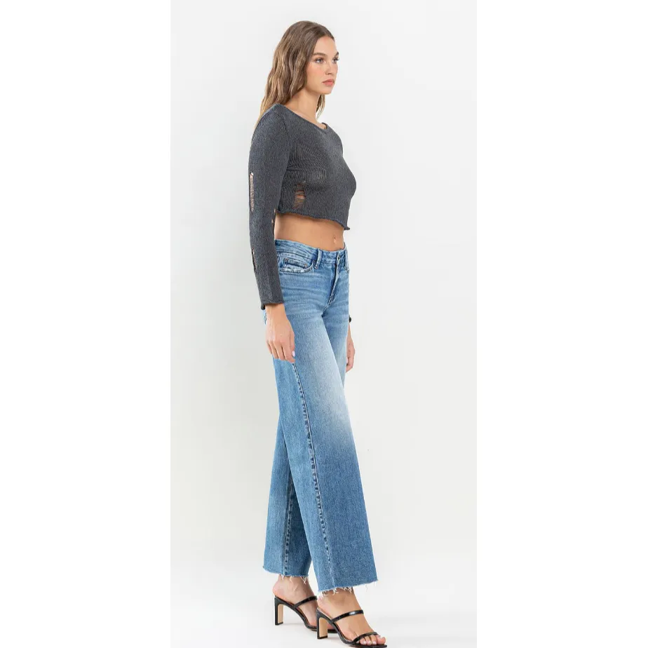 VERVET Rise Raw Hem Wide Leg Jeans