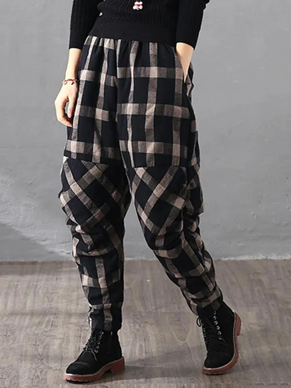 Vintage Plaid Thickening Pleated Harem Pants