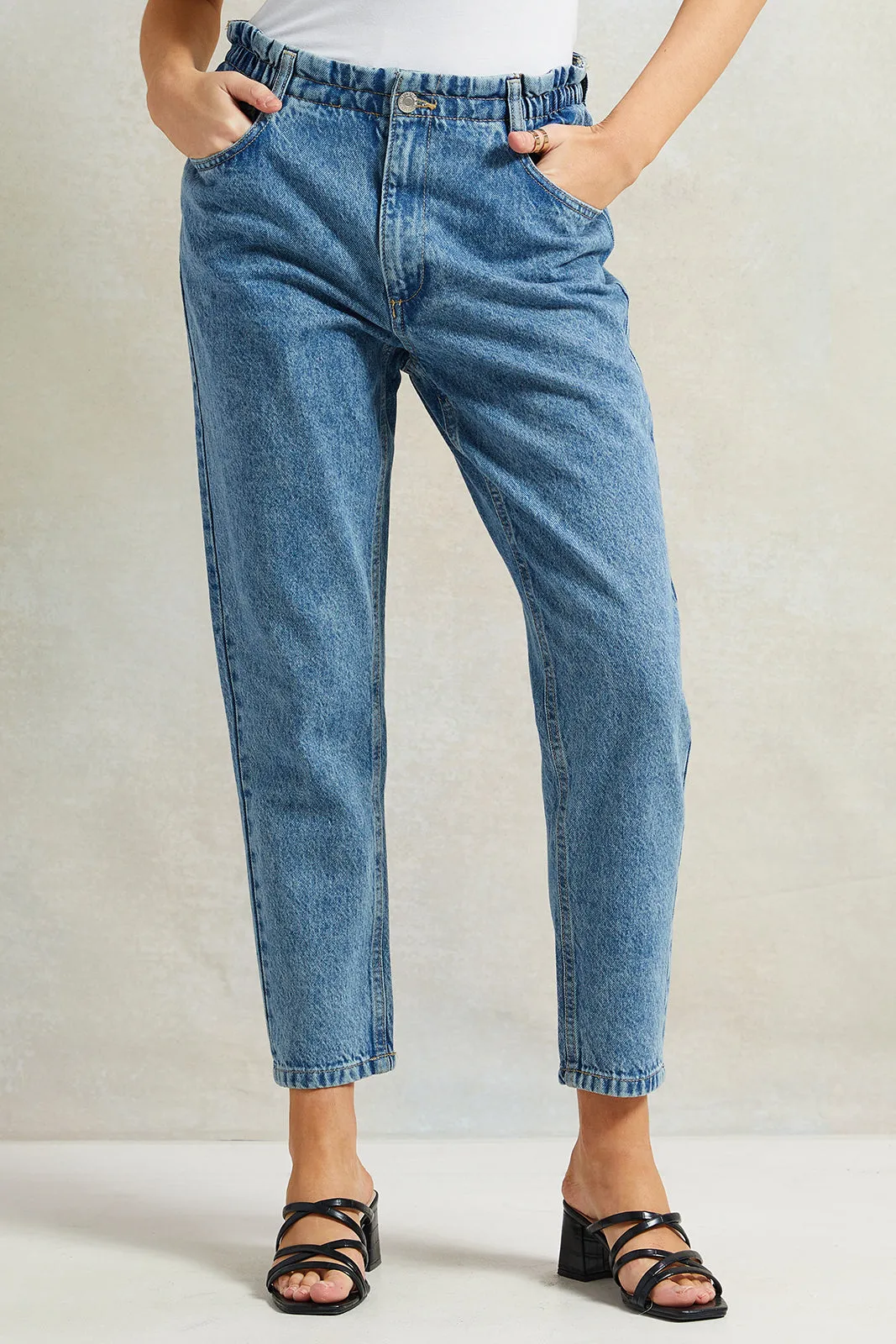 Women Blue Paper Bag Jeans