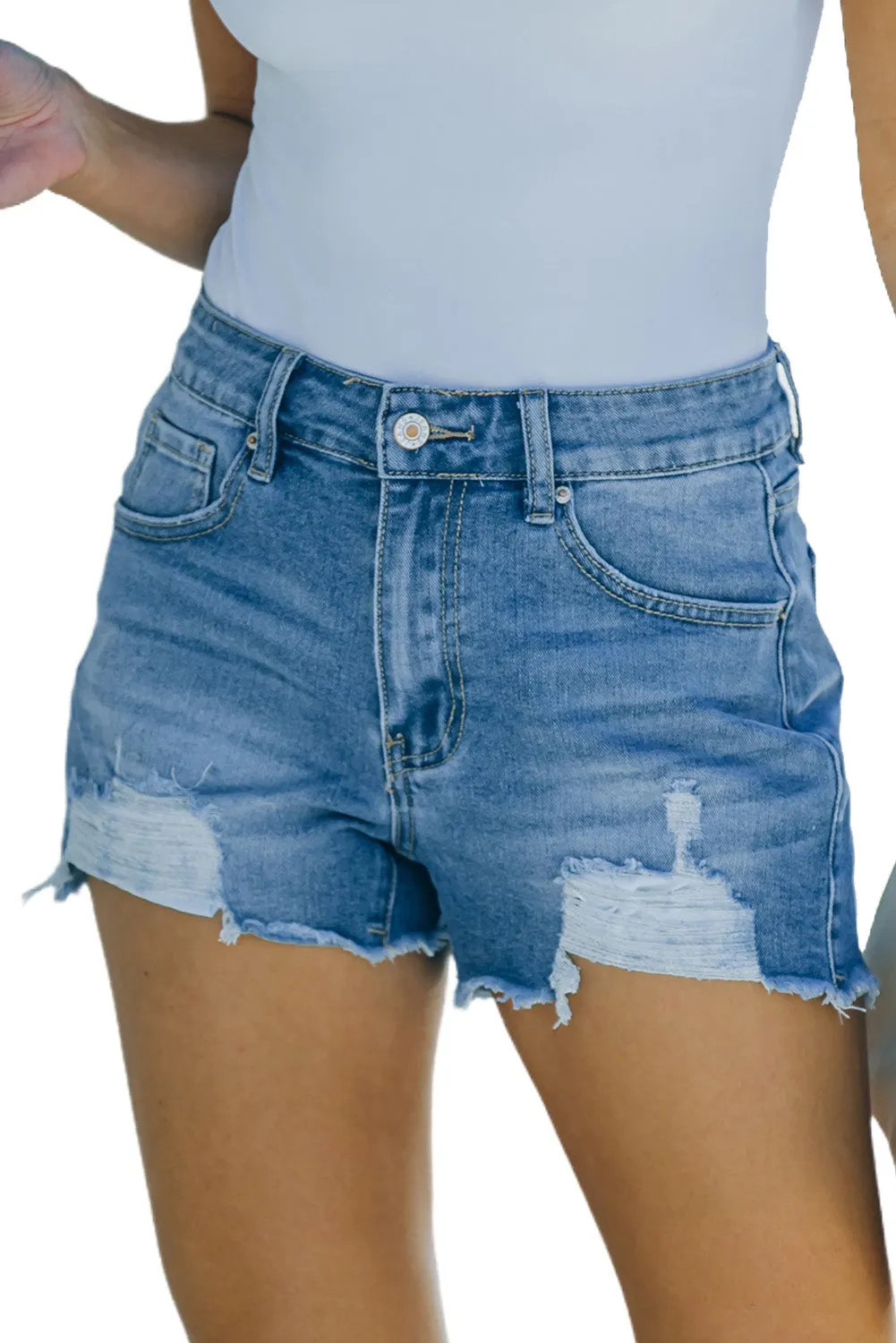 Womens Casual Jeans Distressed Frayed Denim Shorts