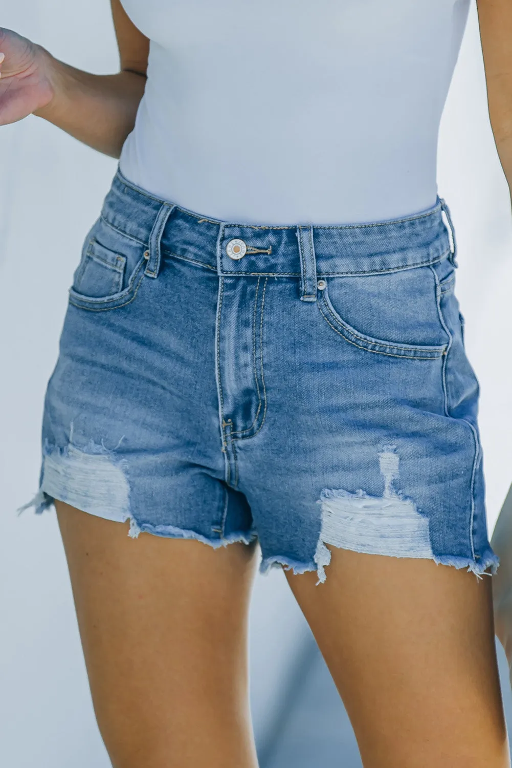 Womens Casual Jeans Distressed Frayed Denim Shorts