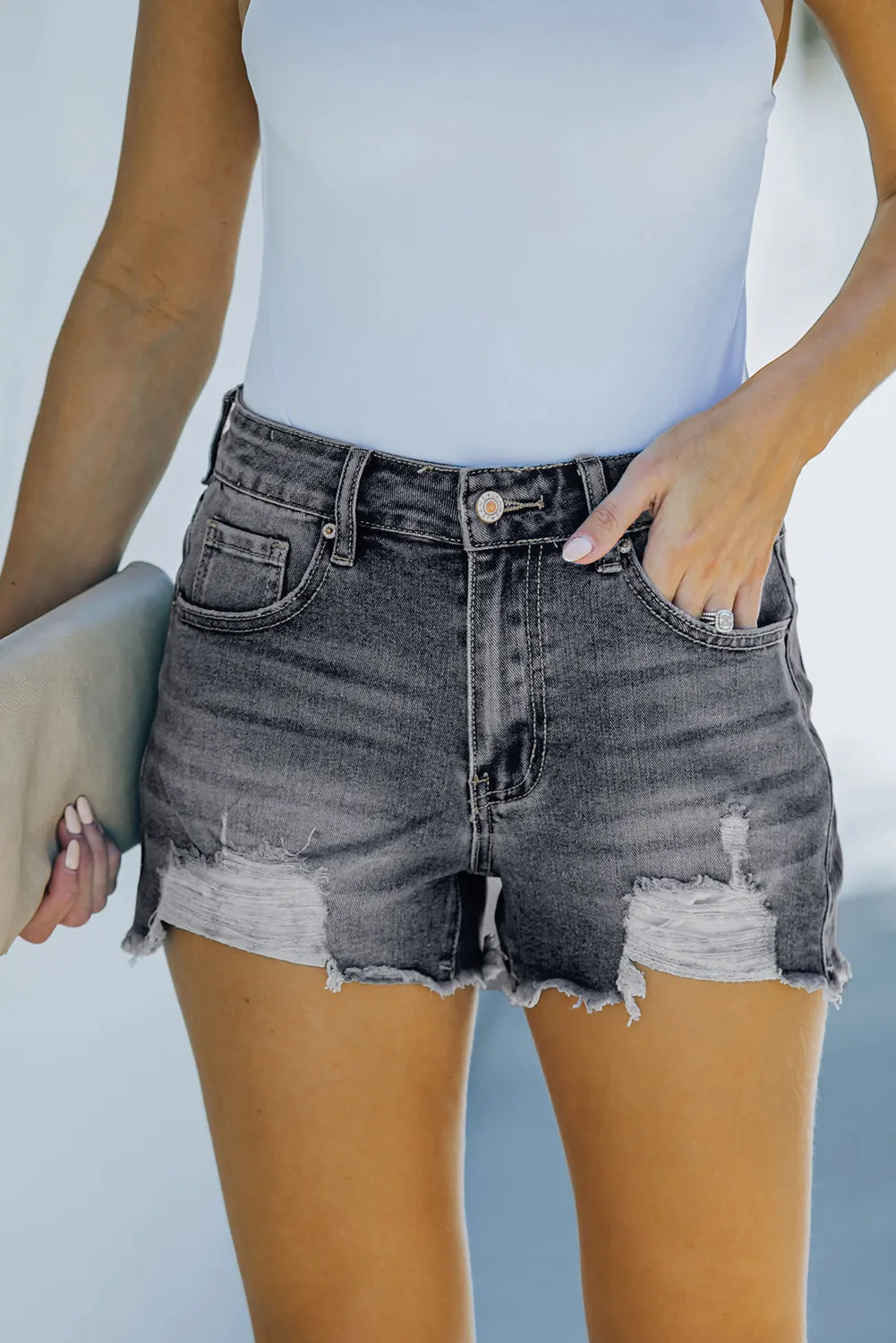 Womens Casual Jeans Distressed Frayed Denim Shorts