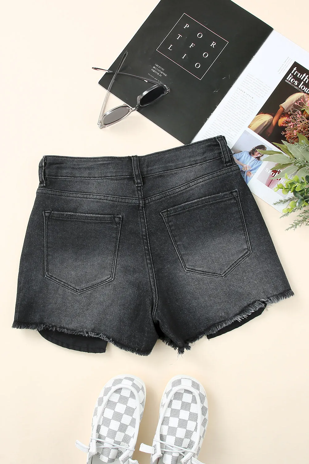 Womens Casual Jeans Distressed Frayed Denim Shorts