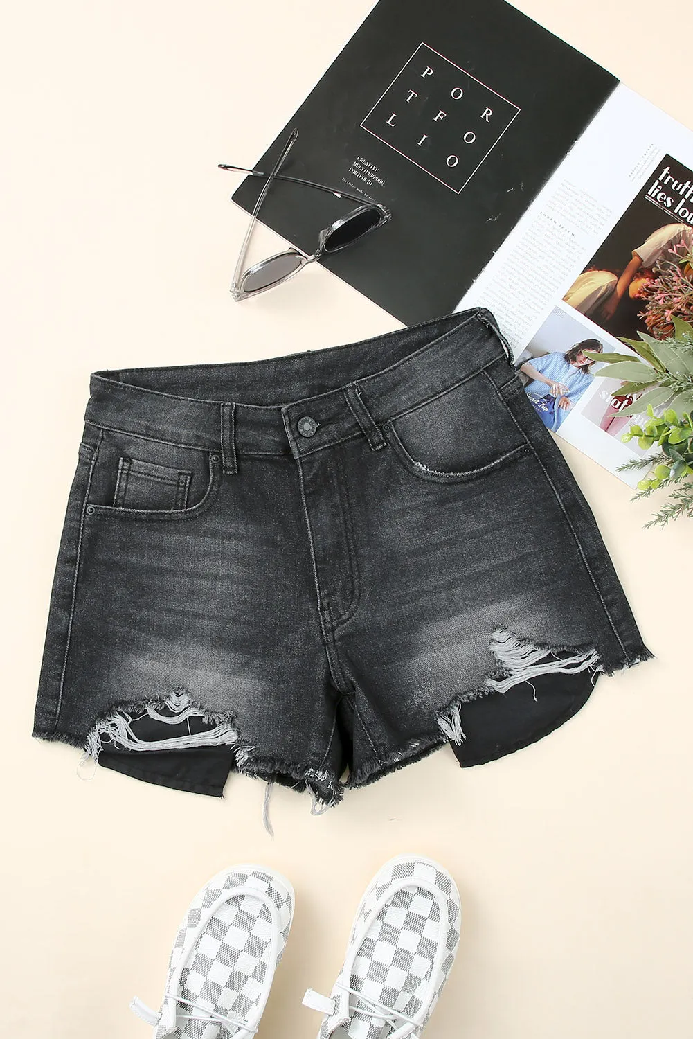 Womens Casual Jeans Distressed Frayed Denim Shorts