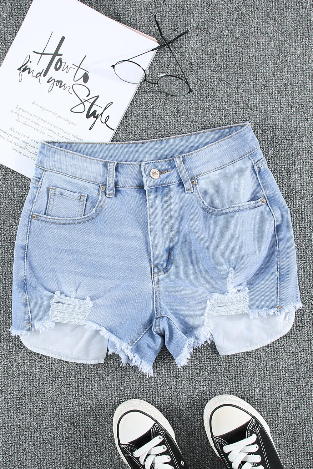 Womens Casual Jeans Distressed Frayed Denim Shorts