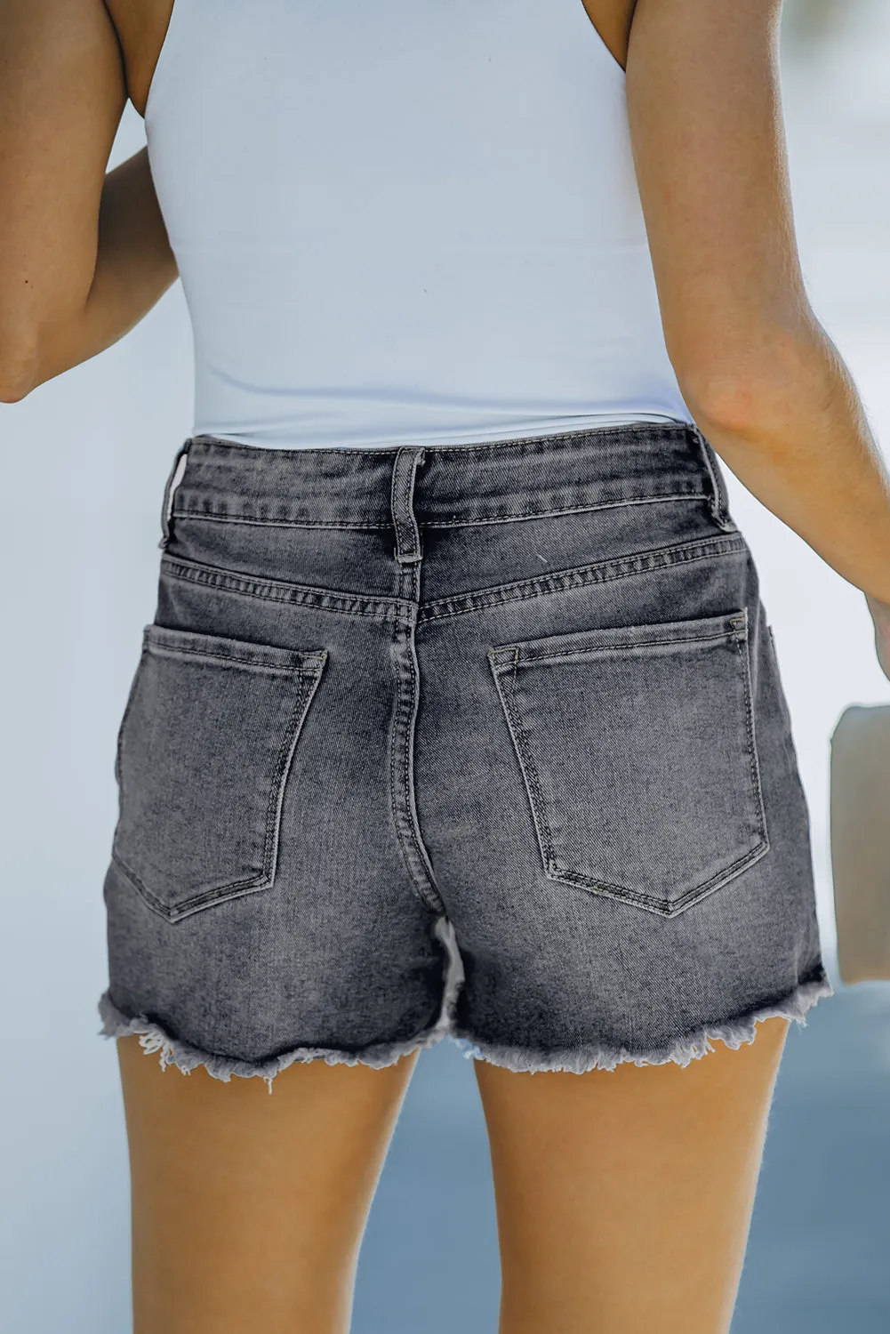 Womens Casual Jeans Distressed Frayed Denim Shorts