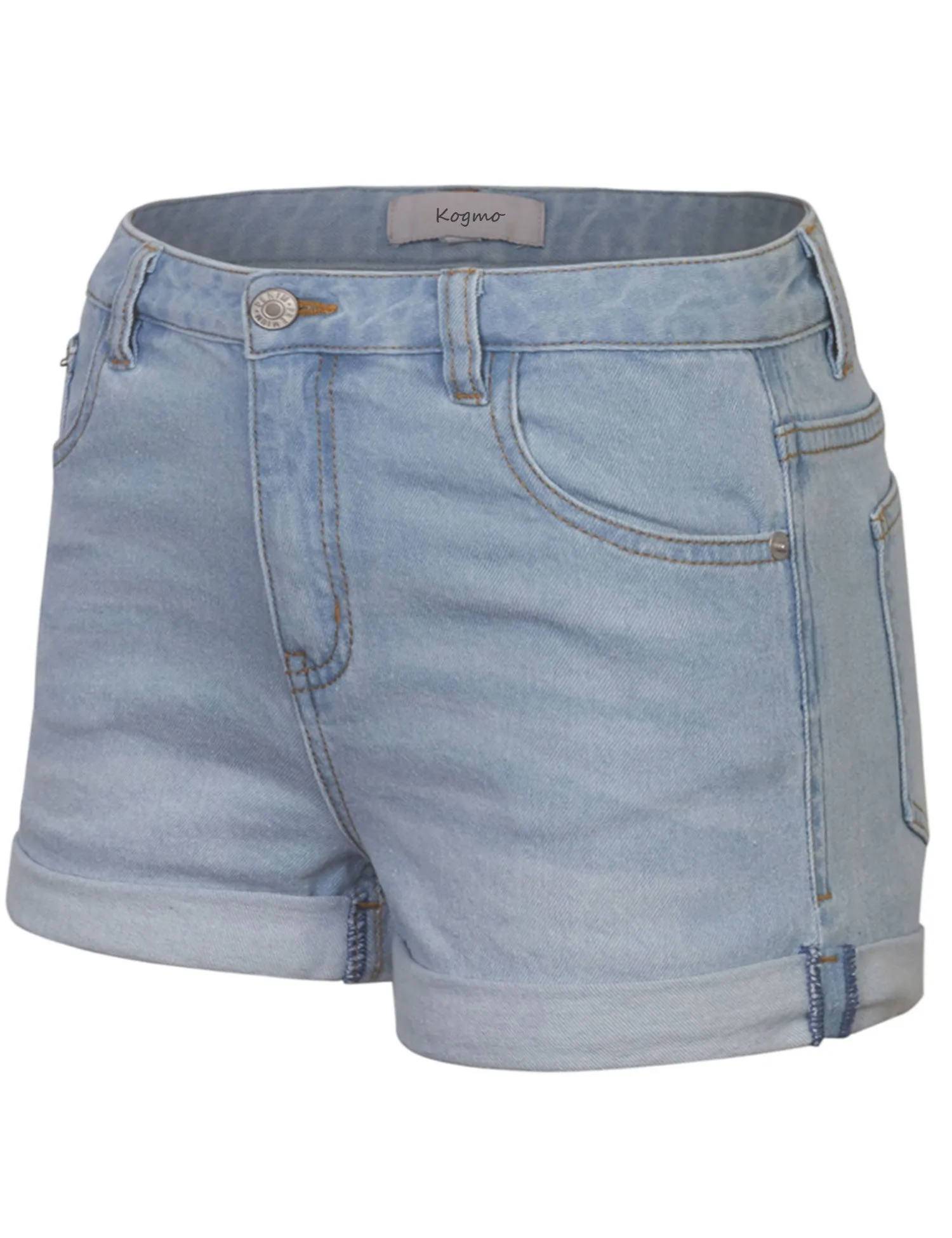 Women's Classic Light Washed Denim Shorts Double Folded Hem