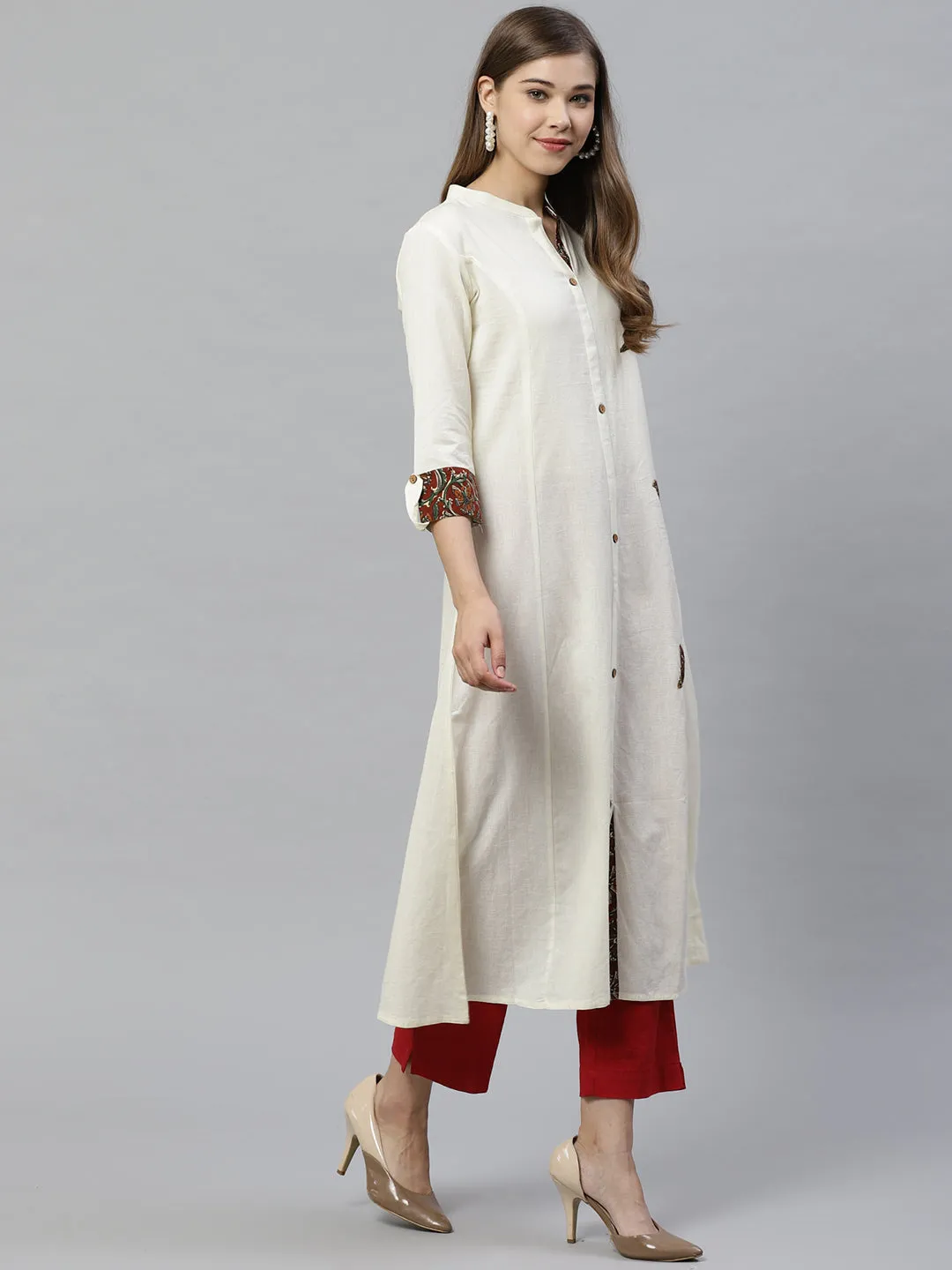 Women'S Sequin Work Cotton Flex Off White Kurta